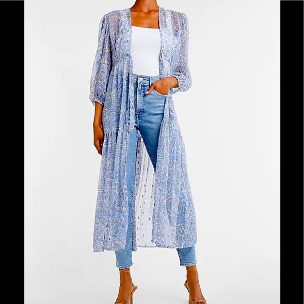 Express Light Blue and Gold Maxi Cover-Up